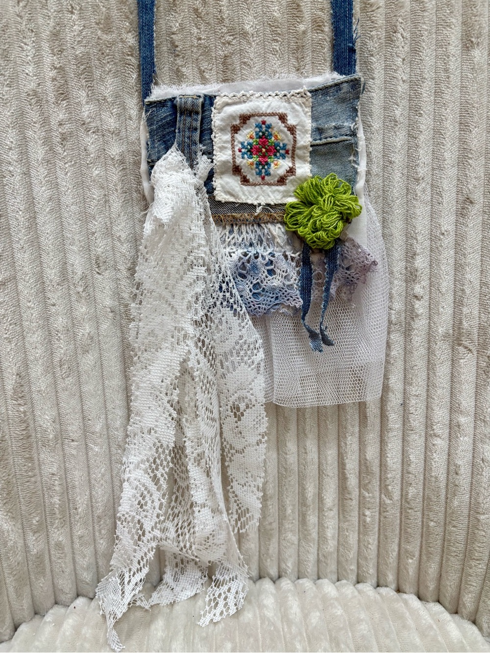 Upcycled Jean Shabby Chic Jabot Necklace collar